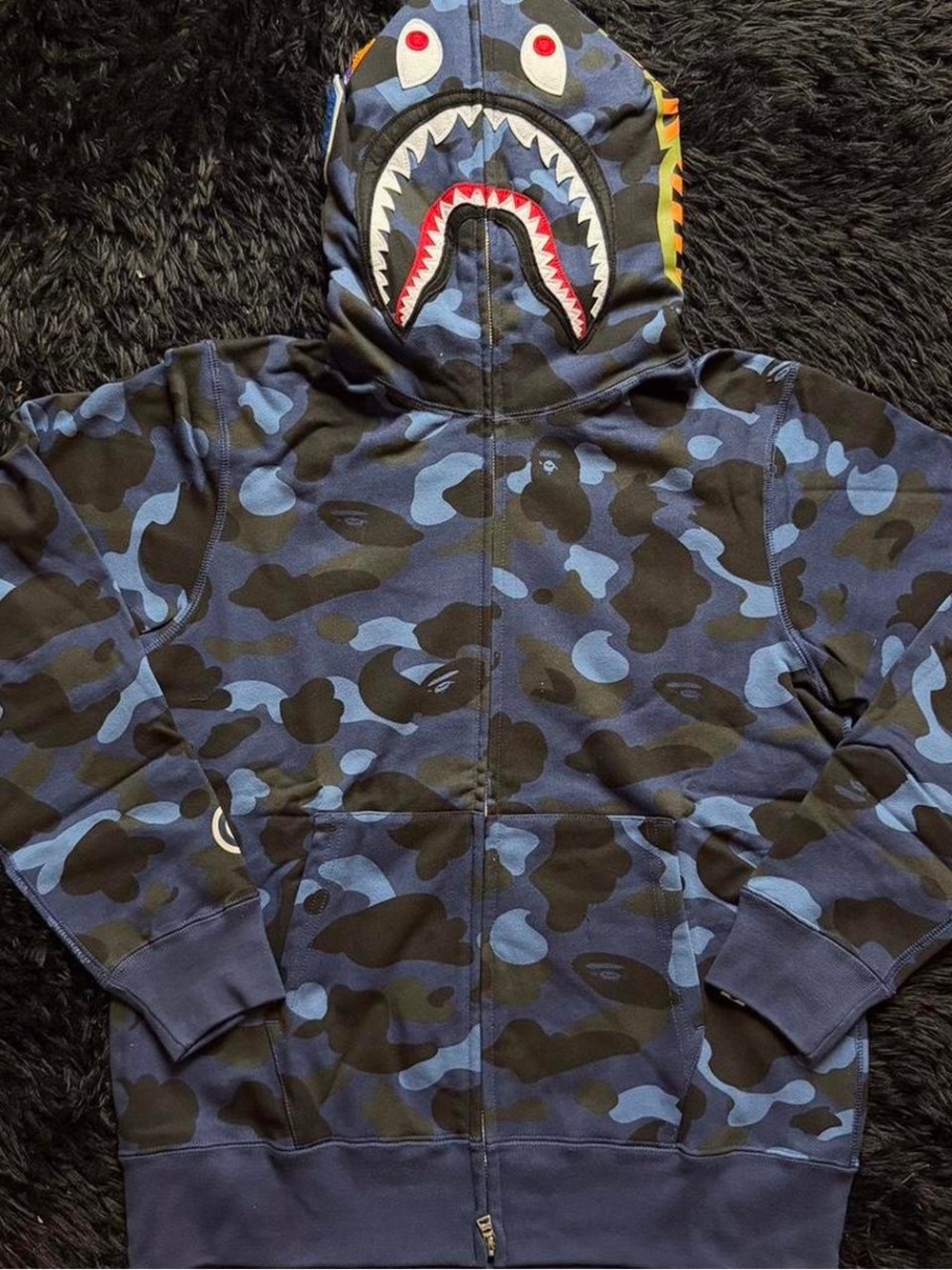 Bape Color Camo Shark Zip-Up Hoodie Navy Blue